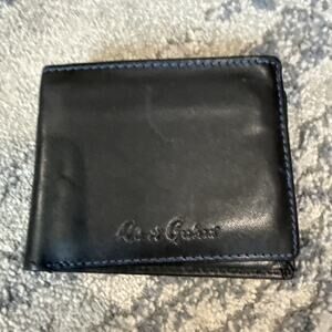 Robert Graham Mens Black Leather Bifold Card Case Wallet Plaid Interior